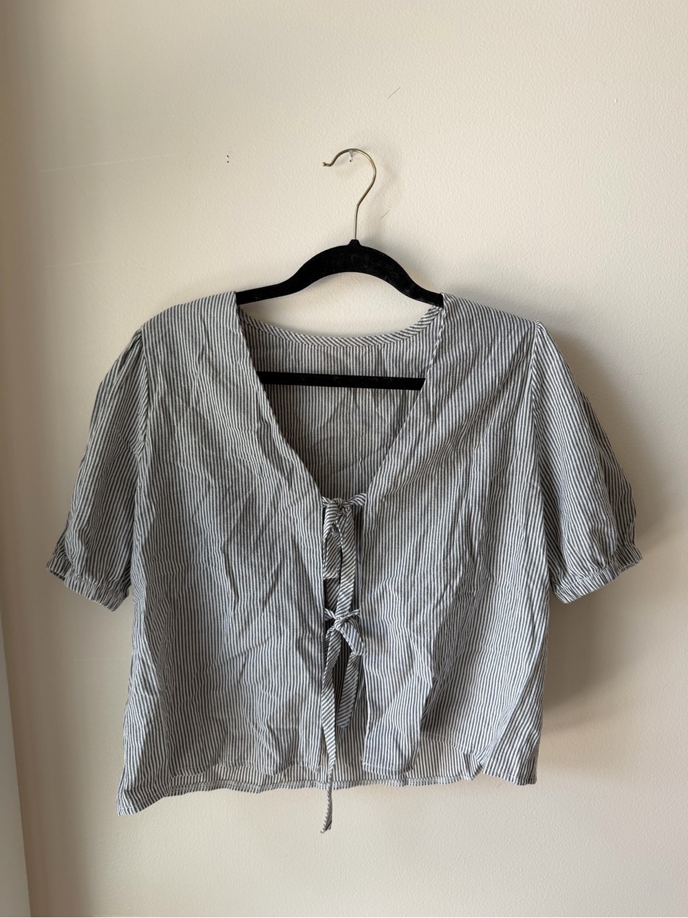 Striped Tie-Front Women’s Top + Short Set - Gray/White